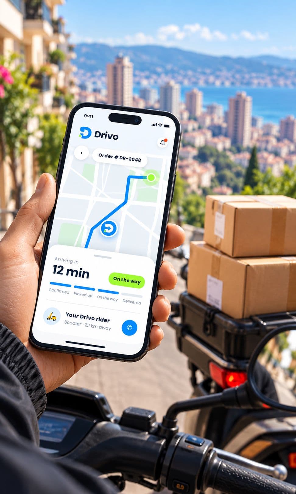 A driver checking the Drivo app on a Beirut street